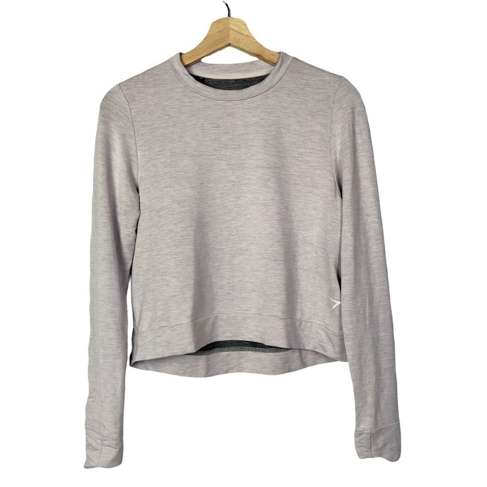 Gymshark Light Marled Pink Crewneck Long Sleeve Cropped Pullover S
